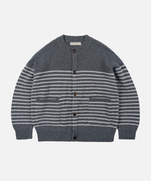 WOOL STRIPE ROUND CARDIGAN _ CHARCOAL
