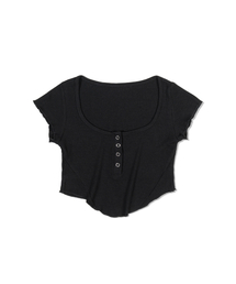 MOAA（モア）の「Curve Snap Henley Tee (BLACK)（Tシャツ/カットソー）」
