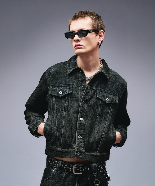 ANDER HUNK（アンダーハンク）の「Overdyed Flocky Denim Jacket / オーバーダイフロッキーデニムジャケット（デニムジャケット・メンズ・ダークインディゴブルー/ブラック系・LARGE/MEDIUM/SMALL）」の4枚目の写真