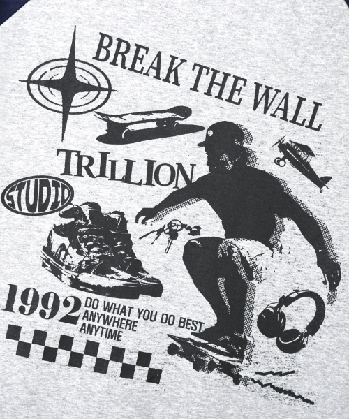 TRILLION(トリリオン)の「スケートボードピグメントグラフィックレグラン半袖_ネイビー(Tシャツ/カットソー・レディース・その他・MEDIUM/LARGE/X-LARGE)」の7枚目の写真