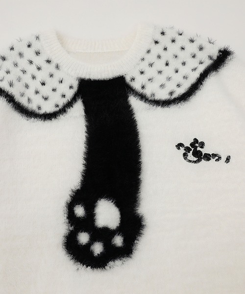 HOOK（フック）の「HOOK for girls　ビッグ襟柄肉球ネックタイニット（ニット/セーター・レディース・オフホワイト/ブラック・M/S）」の10枚目の写真