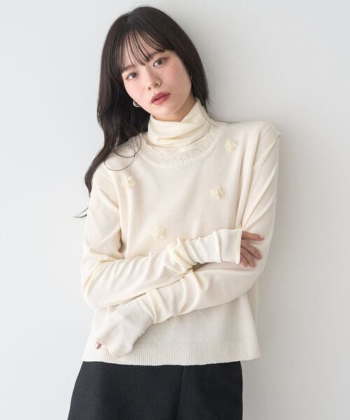 earth music&ecology（アースミュージックアンドエコロジー）の「フラワーモチーフニットベスト（ベスト・レディース・ブラック/アイボリー・FREE）」の19枚目の写真