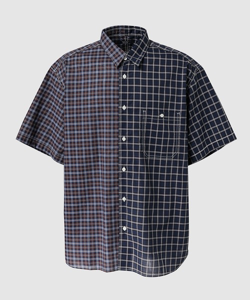 COMME des GARCONS HOMME(コム デ ギャルソン・オム)の「COTTON CHECK MIX HALF SLEEVE SHIRT(シャツ/ブラウス・メンズ・ネイビー系・XS/S/M/L)」の1枚目の写真