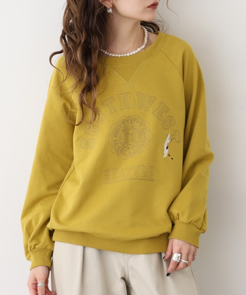Quelle Chance(ケルシャンス)の「プリント+刺繍 長袖プルオーバー(Tシャツ/カットソー・レディース・杢グレー/チャコールグレー/グリーン/マスタード・M/L)」の4枚目の写真