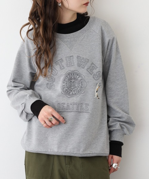 Quelle Chance(ケルシャンス)の「プリント+刺繍 長袖プルオーバー(Tシャツ/カットソー・レディース・杢グレー/チャコールグレー/グリーン/マスタード・M/L)」の5枚目の写真