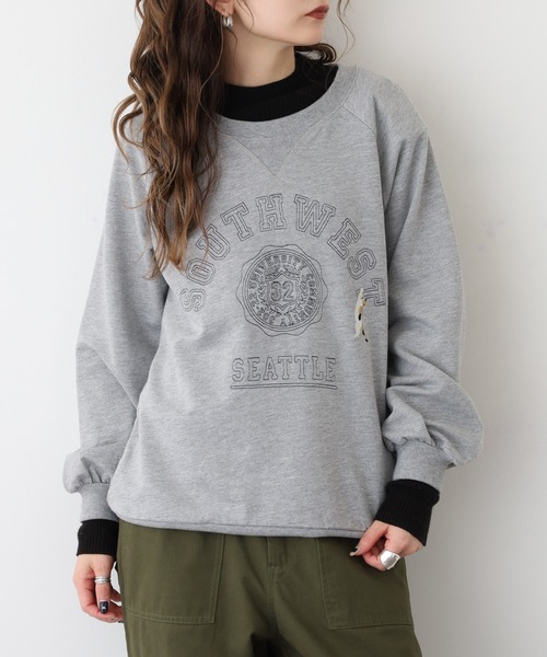 Quelle Chance(ケルシャンス)の「プリント+刺繍 長袖プルオーバー(Tシャツ/カットソー・レディース・杢グレー/チャコールグレー/グリーン/マスタード・M/L)」の6枚目の写真