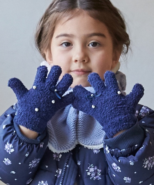 petit main（プティマイン）の「パールリボン手袋（手袋・キッズ・ネイビー/アイボリー/ライトピンク・S/M）」の2枚目の写真