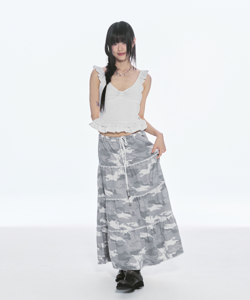 lace stud cancan long sk - camo