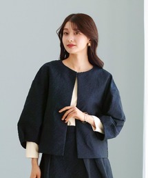 White Collection（ホワイトコレクション）の「【 セットアップで映える 】 マットジャガード・ランタンスリーブジャケット（ノーカラージャケット）」
