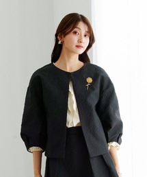 White Collection（ホワイトコレクション）の「【 セットアップで映える 】 マットジャガード・ランタンスリーブジャケット（ノーカラージャケット）」