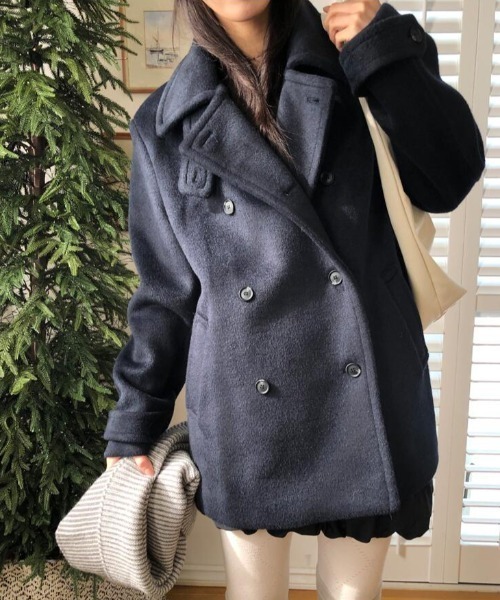 Diorオム ネイビー ダブルブレスト ピーコート DIOR | ピーコート ディオール オブリーク ダブルフェース ウール