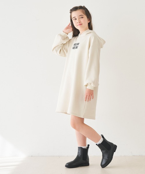 coca（coca）（コカ）の「キッズ　裏起毛ネコ耳ワンピース（ワンピース・キッズ・ブラック/アイボリー・130/140/150/120）」の5枚目の写真