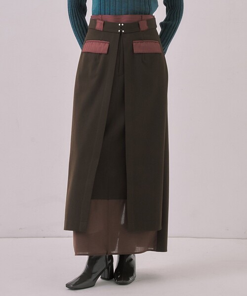 ダブルベルトラップスカート｜オフィスカジュアル/細見え/冬服
