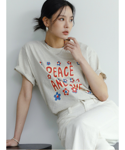 Peace and love T-shirt heather oatmeal（Tシャツ/カットソー）｜WAVE