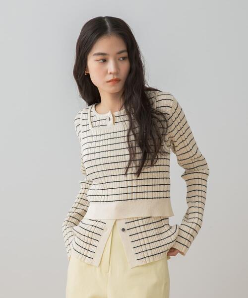 SENSE OF PLACE by URBAN RESEARCH（センスオブプレイスバイアーバンリサーチ）の「『洗濯可』2WAYニットアンサンブル（ニット/セーター・レディース・ホワイト系その他/ベージュ/チャコールグレー・ONE）」の4枚目の写真