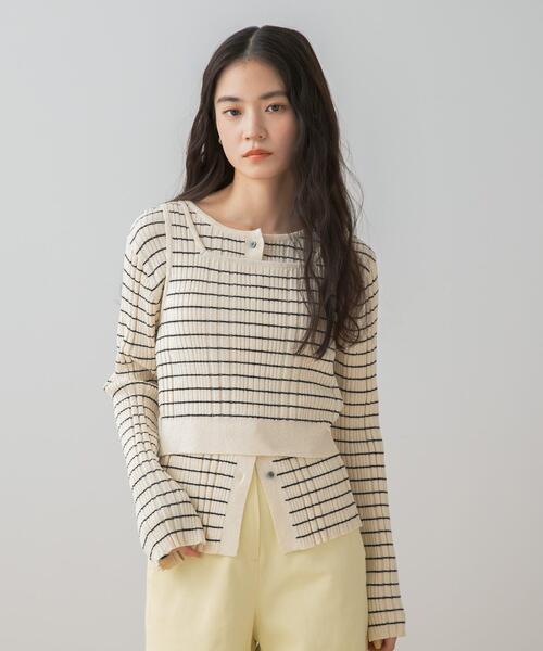 SENSE OF PLACE by URBAN RESEARCH（センスオブプレイスバイアーバンリサーチ）の「『洗濯可』2WAYニットアンサンブル（ニット/セーター・レディース・ホワイト系その他/ベージュ/チャコールグレー・ONE）」の5枚目の写真