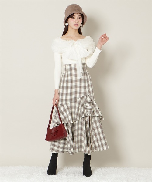 WILLSELECTION(ウィルセレクション)の「【残りわずか】スリットデザインラッフルハイウエストスカート(スカート・レディース・ブラウン系その他/ピンク/ホワイト系その他・FREE)」の2枚目の写真