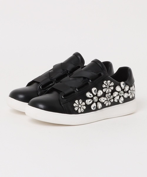 Jeffrey Campbell（ジェフリーキャンベル）の「フラワービジュー リボンスニーカー（スニーカー・レディース・ブラック/ホワイト・36/37/38/39）」の3枚目の写真
