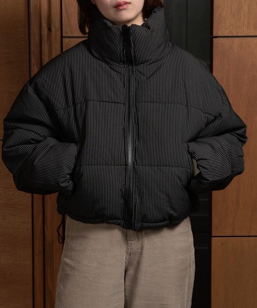 thin stripe high neck quilting coat / スィンストライプハイネック