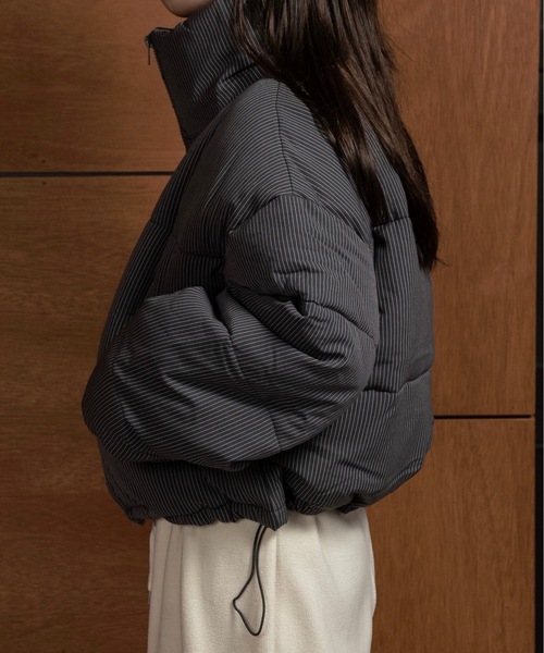 thin stripe high neck quilting coat / スィンストライプハイネック