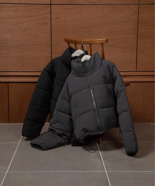 thin stripe high neck quilting coat / スィンストライプハイネック