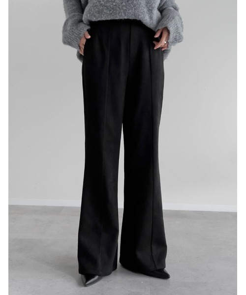低身長/高身長サイズ有]スウェードポンチキックフレアパンツ（その他