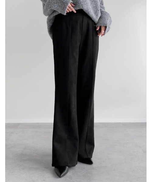 低身長/高身長サイズ有]スウェードポンチキックフレアパンツ（その他