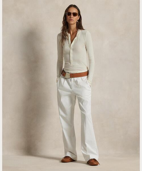 POLO RALPH LAUREN(ポロ ラルフ ローレン)の「プリーテッド コットンブレンド リラックス パンツ(その他パンツ・レディース・ホワイト・0/00/2/4/6/8)」の1枚目の写真