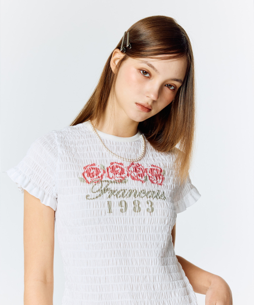 L15 SMOKED SHIRRING T-SHIRT(WHITE)