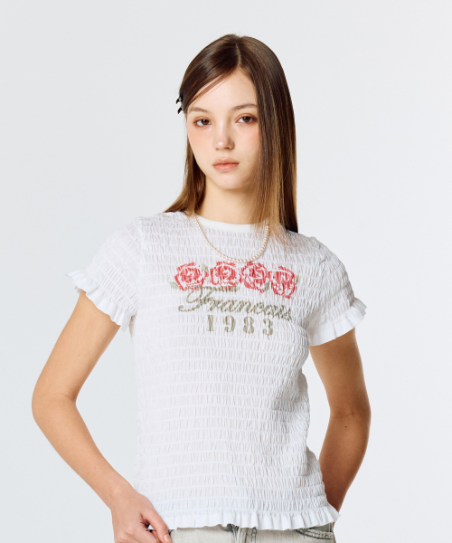 L15 SMOKED SHIRRING T-SHIRT(WHITE)