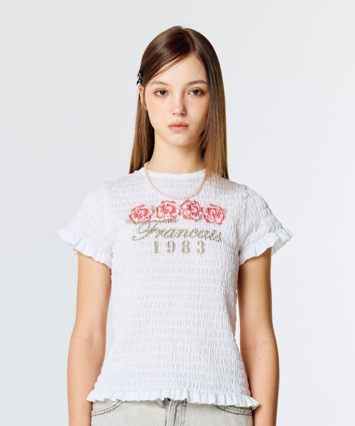 L15 SMOKED SHIRRING T-SHIRT(WHITE)