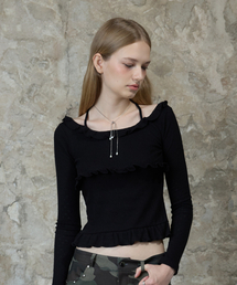 L13 FRILL HALTER SLEEVE(BLACK)