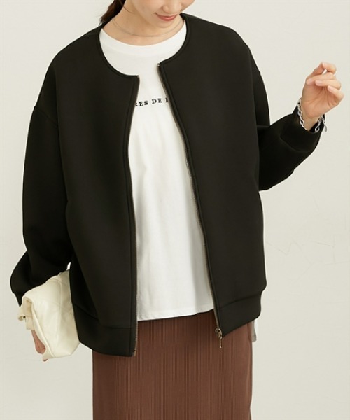 nissen（ニッセン）の「きれいめダンボールノーカラージャケット（その他アウター・レディース・ブラック/グレー・LL/L/M）」の2枚目の写真