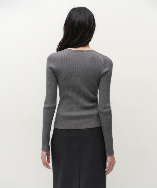 MUSINSA STANDARD WOMAN（ムシンサスタンダードウーマン）の「ウィメンズリブスリムヘンリーネックニット[ミディアムグレー]（ニット/セーター・レディース・その他・SMALL/MEDIUM/LARGE/X-SMALL）」の3枚目の写真
