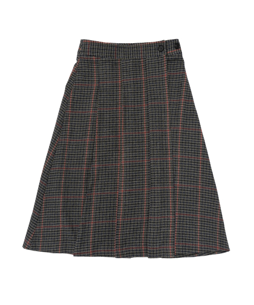 CARGOBROS FOR WOMAN(カーゴブロスフォーウィメン)の「ウールチェックプリーツラップミディスカート(チャコール)(スカート・レディース・その他・FREE)」の1枚目の写真