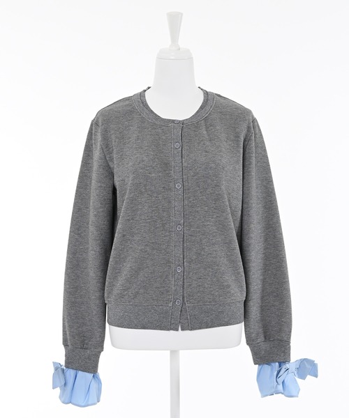 Narcissus(ナルシス)の「袖リボンカーディガン/ドッキング(カーディガン/ボレロ・レディース・グレー/ブラック・FREE)」の2枚目の写真