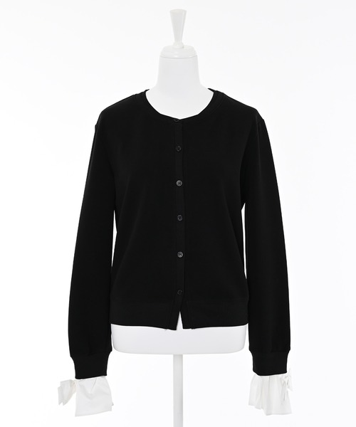 Narcissus(ナルシス)の「袖リボンカーディガン/ドッキング(カーディガン/ボレロ・レディース・グレー/ブラック・FREE)」の1枚目の写真