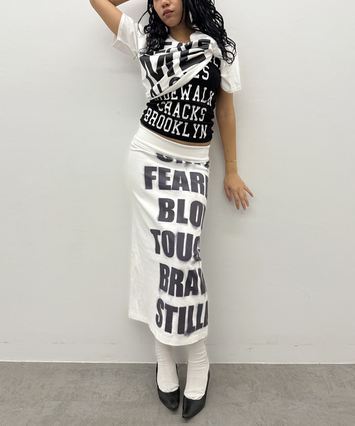 Oriens JOURNAL STANDARD(オリエンス ジャーナルスタンダード)の「ロゴロングスカート(スカート・レディース・グレー/ホワイト/パープル・FREE)」の2枚目の写真