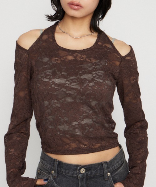 LAGUA GEM（ラグアジェム）の「LACE HALTER NECK トップス（Tシャツ/カットソー・レディース・アイボリー/ブラック/ブラウン・FREE）」の3枚目の写真