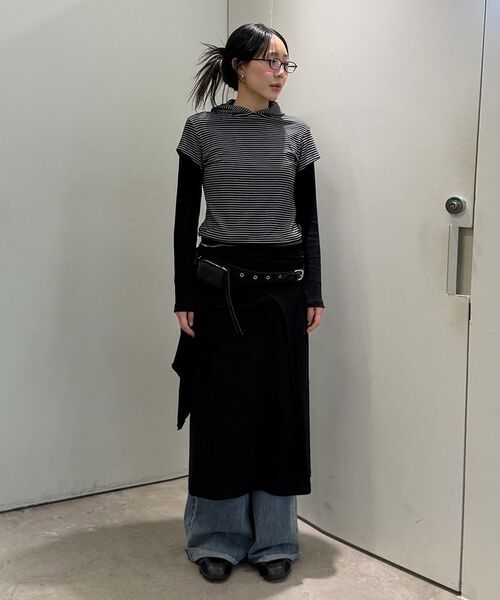 DIAGONAL（ダイアゴナル）の「STRIPE HOODIE LAYERED TEE (black)（Tシャツ/カットソー・レディース・その他・FREE）」の3枚目の写真