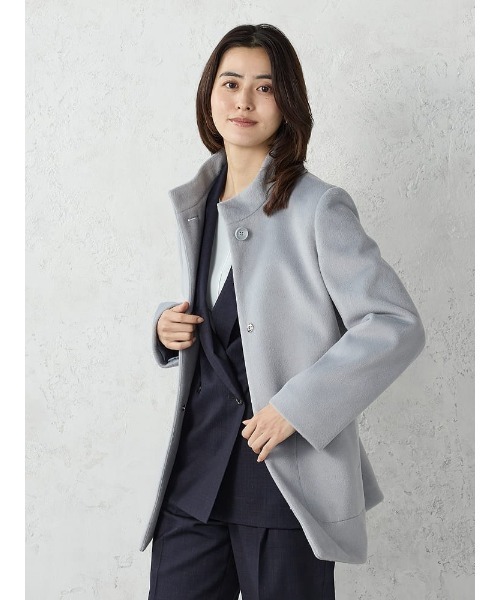 Perfect Suit FActory(パーフェクトスーツファクトリー)の「ハイネック ショートコート ライトグレー/チャコールグレー(その他アウター・レディース・チャコールグレー・L)」の12枚目の写真