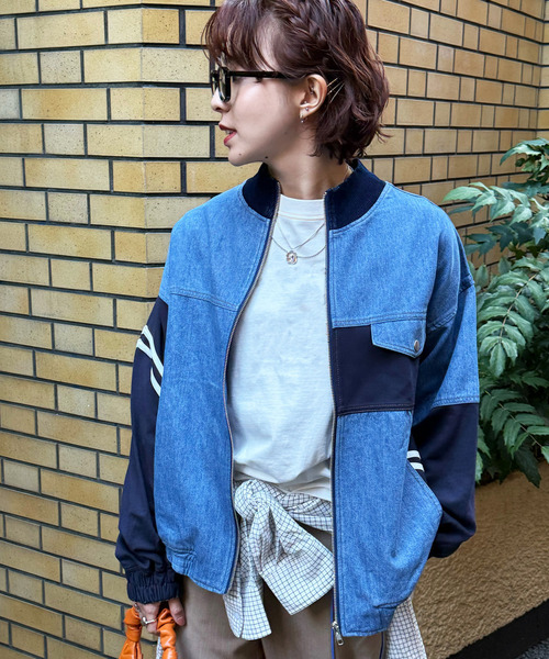 DOUBLE NAME（ダブルネーム）の「ジャージMIXデニムジャケット（デニムジャケット・レディース・インディゴブルー/ネイビー・FREE）」の13枚目の写真