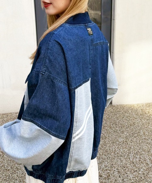 DOUBLE NAME(ダブルネーム)の「ジャージMIXデニムジャケット(カーディガン/ボレロ・レディース・インディゴブルー/ネイビー・FREE)」の11枚目の写真
