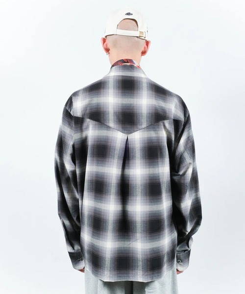 Jieda（ジエダ）の「【Jieda/ジエダ】CHECK OPEN COLLAR SHIRT（シャツ/ブラウス・メンズ・ブラック/ブラウン・1/2）」の8枚目の写真