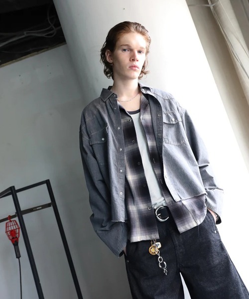 Jieda（ジエダ）の「【Jieda/ジエダ】CHECK OPEN COLLAR SHIRT（シャツ/ブラウス・メンズ・ブラック/ブラウン・1/2）」の21枚目の写真