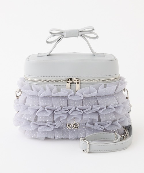 one after another NICE CLAUP（ワンアフターアナザーナイスクラップ）の「再予約！【tulle collection】チュールフリルバニティーバッグ（ショルダーバッグ・レディース・ブラック/アイボリー/ピンク/サックスブルー・FREE）」の4枚目の写真