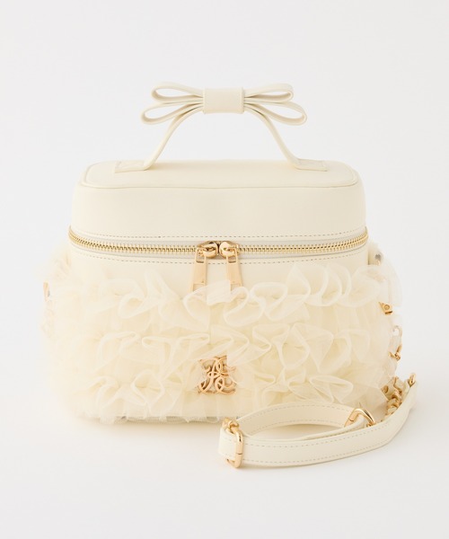 one after another NICE CLAUP（ワンアフターアナザーナイスクラップ）の「再予約！【tulle collection】チュールフリルバニティーバッグ（ショルダーバッグ・レディース・ブラック/アイボリー/ピンク/サックスブルー・FREE）」の2枚目の写真