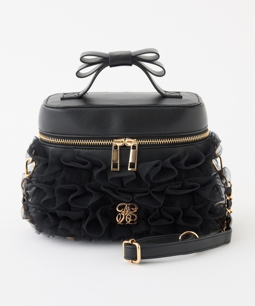 one after another NICE CLAUP（ワンアフターアナザーナイスクラップ）の「再予約！【tulle collection】チュールフリルバニティーバッグ（ショルダーバッグ・レディース・ブラック/アイボリー/ピンク/サックスブルー・FREE）」の3枚目の写真