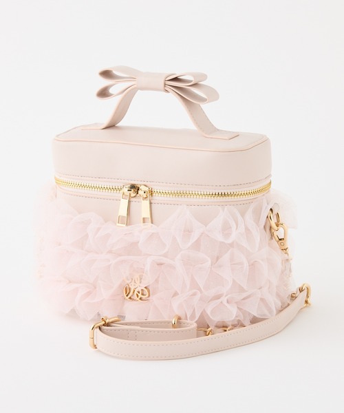 one after another NICE CLAUP（ワンアフターアナザーナイスクラップ）の「再予約！【tulle collection】チュールフリルバニティーバッグ（ショルダーバッグ・レディース・ブラック/アイボリー/ピンク/サックスブルー・FREE）」の5枚目の写真