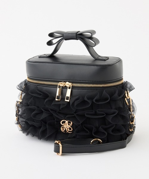 one after another NICE CLAUP（ワンアフターアナザーナイスクラップ）の「再予約！【tulle collection】チュールフリルバニティーバッグ（ショルダーバッグ・レディース・ブラック/アイボリー/ピンク/サックスブルー・FREE）」の6枚目の写真